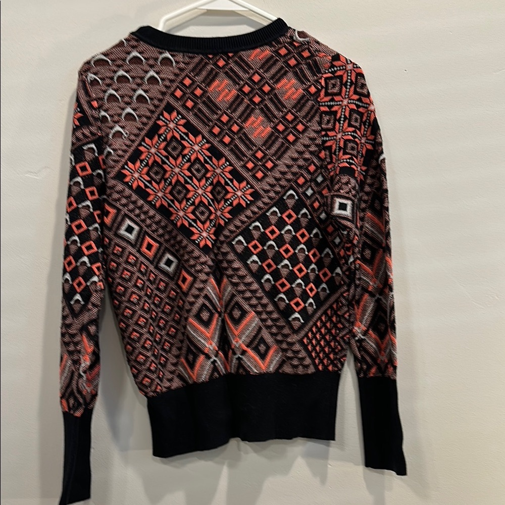 Anthropologie Charlie & Robin Geometric Crew Neck Sweater Black Red Large - Picture 9 of 13